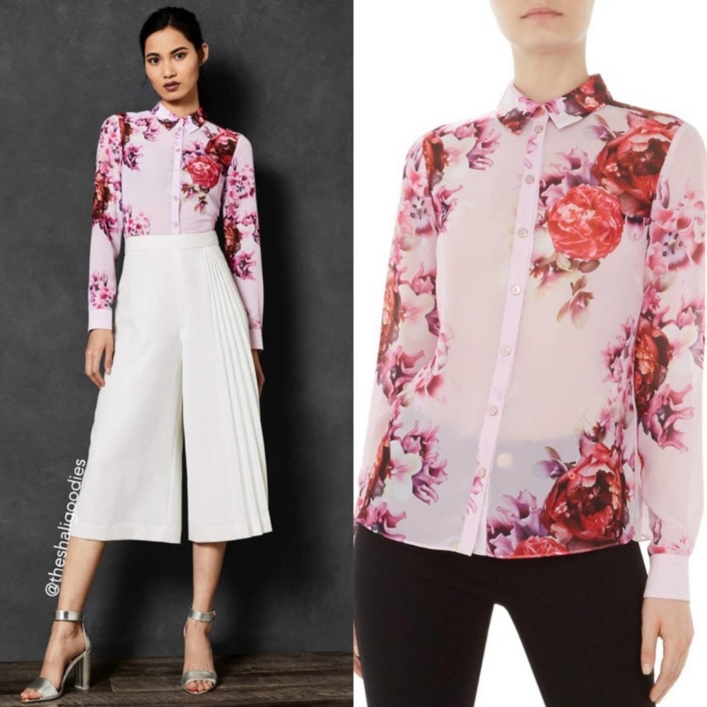 Ted Baker Floral Print Button-Down Blouse - Pink